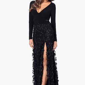 Xscape Women's Long Sleeve V-Neck Floral Skirted Gown STRETCH 14P *READ**